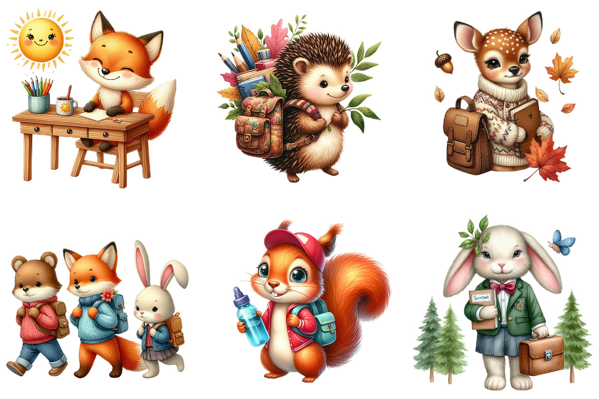 Color Woodland Animal Student Clipar, an Illustration by DreamArtGraphic (Photo 3 of 4)