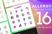 Allergy | 16 Thin Line Icons Set, an Outline Icon by Alex Blogoodf (Thumbnail 1 of 7)