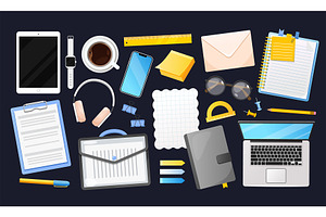 Office stationery vector cartoon set, a Technology Illustration by Elen_Art