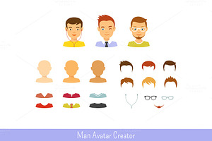 Man avatar creator and male icon set