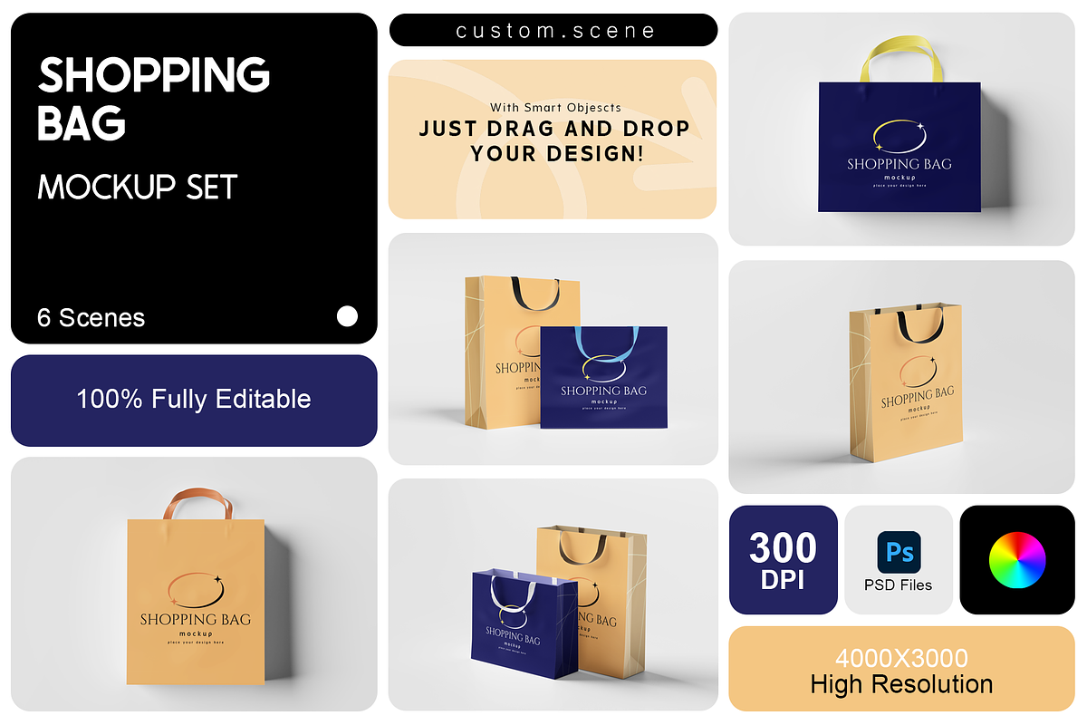 Shopping Bag Mockup Set, a Packaging Mockup by Custom.scene (Photo 1 of 13)