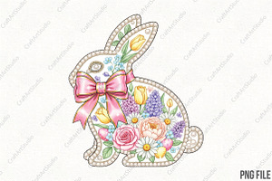 loral Pearl Rabbit with Pink Bow PNG, an Illustration by CraftArtStudio