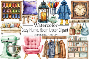 Cozy Home. Room Decor Watercolor Cli, an Illustration by Libby Wishes