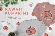 Kawaii Pumpkins. Sticker pack, a Texture Illustration by helgascandinavus (Thumbnail 1 of 7)