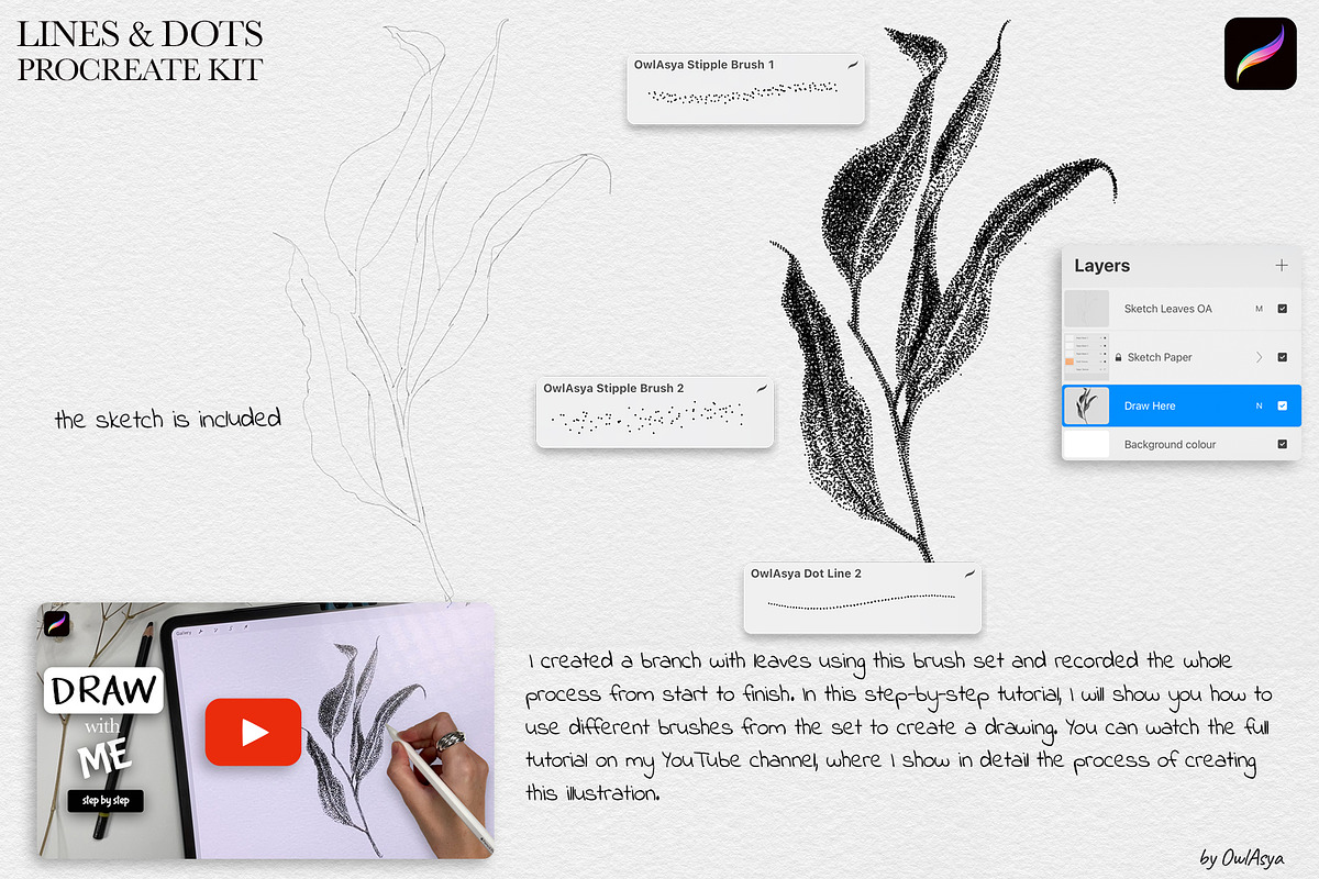 Line & Dots Procreate Brushes Kit, a Brush Add-On by owlasya (Photo 4 of 6)