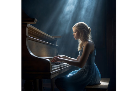 Girl plays piano. Generate Ai, a School & Education Photo by Ylivdesign