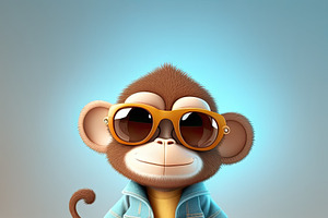 Funny Monkey Wearing Sunglasses On A Colorful Background. Genera