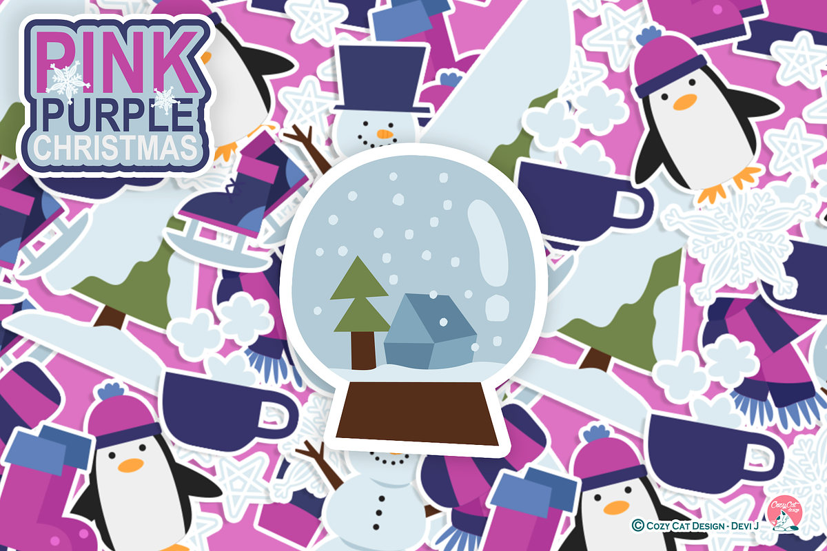 Pink Purple Winter Digital Clipart, an Object Graphic by Cozy Cat Design (Photo 3 of 3)