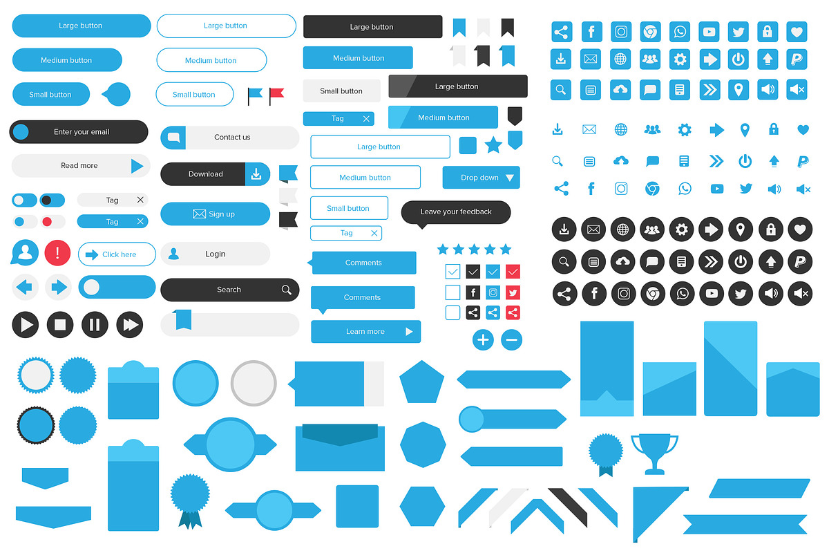Buttons & Icons Clean Web UI Kit, a Templates & Theme by Mels Brushes