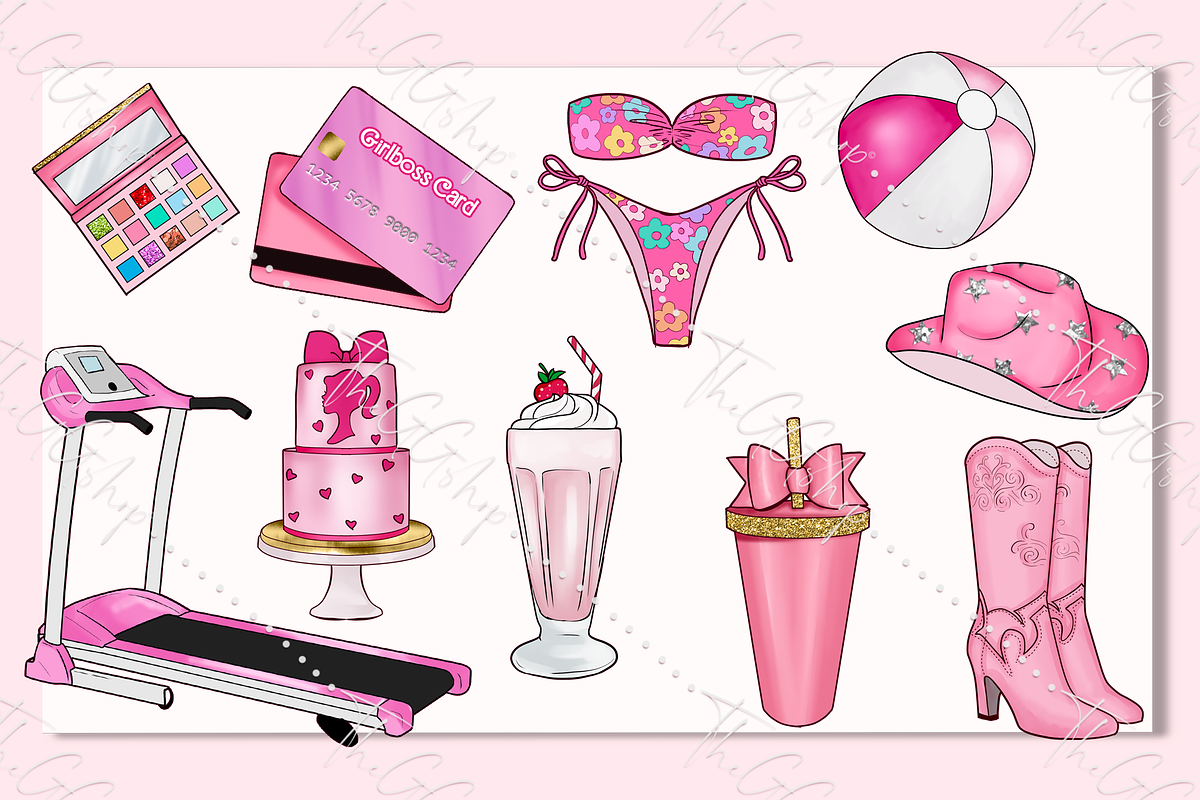 Pink Summer Girl Clipart set, an Object Illustration by The GG Shop (Photo 6 of 7)