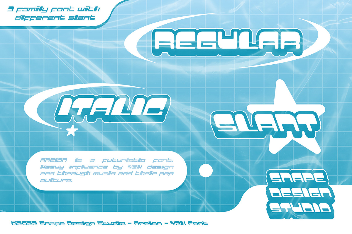 Areion - Y2K Font, a Font by Snape Design Studio (Photo 3 of 5)