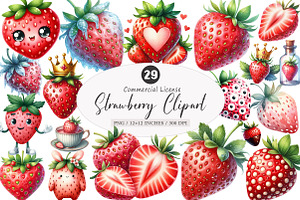 Watercolor Strawberry Clipart, an Illustration by SinaCreation