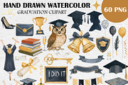 Watercolor Graduation Clipart PNG, an Education Illustration by PatternPalette (Thumbnail 2 of 5)