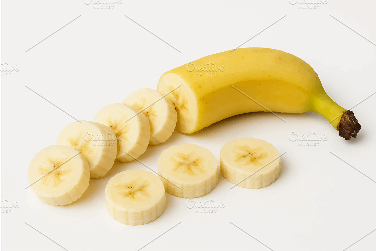 Sliced banana vector illustration, an Object Illustration by AlexArt