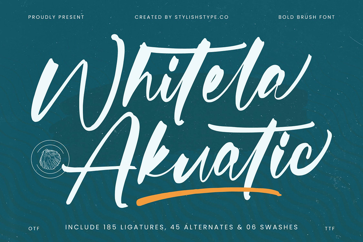 Whitela Akuatic - Bold Brush Font, a Script Font by stylishtype.co (Photo 1 of 20)