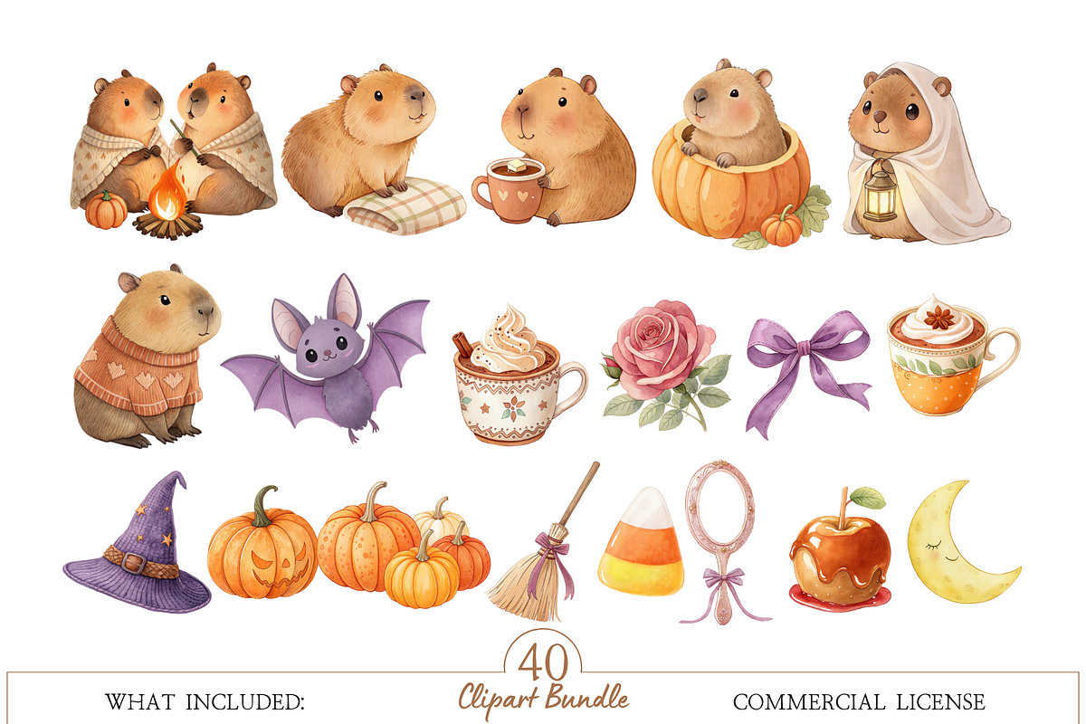 Halloween Capybara Clipart, an Animal Illustration by MockupWizard (Photo 3 of 5)