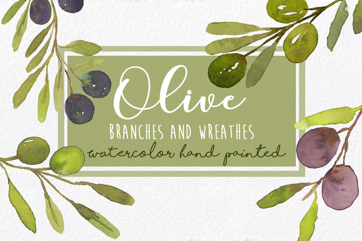 Watercolor Olives Wreaths handmade, an Illustration by MaraquelaStudio (Photo 1 of 6)