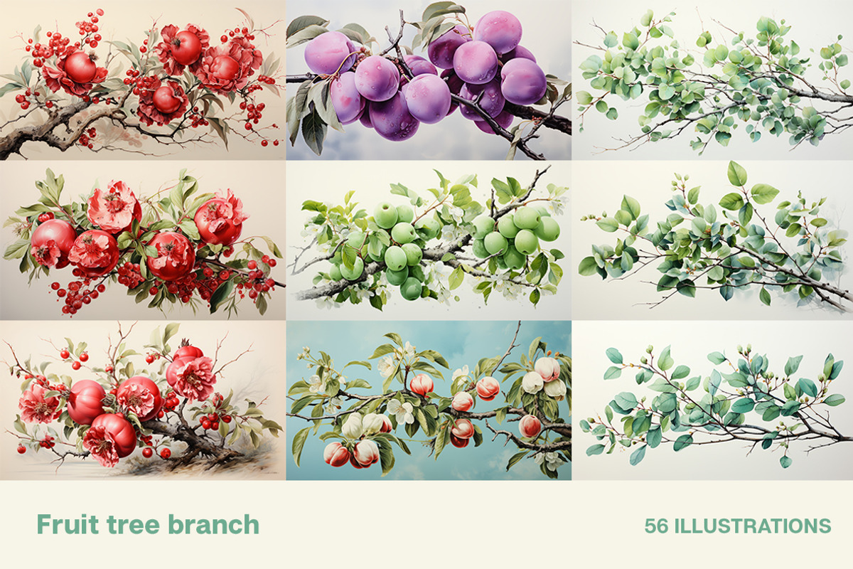 Fruit tree branch. Collection, a Food Illustration by Handmadefont (Photo 10 of 12)