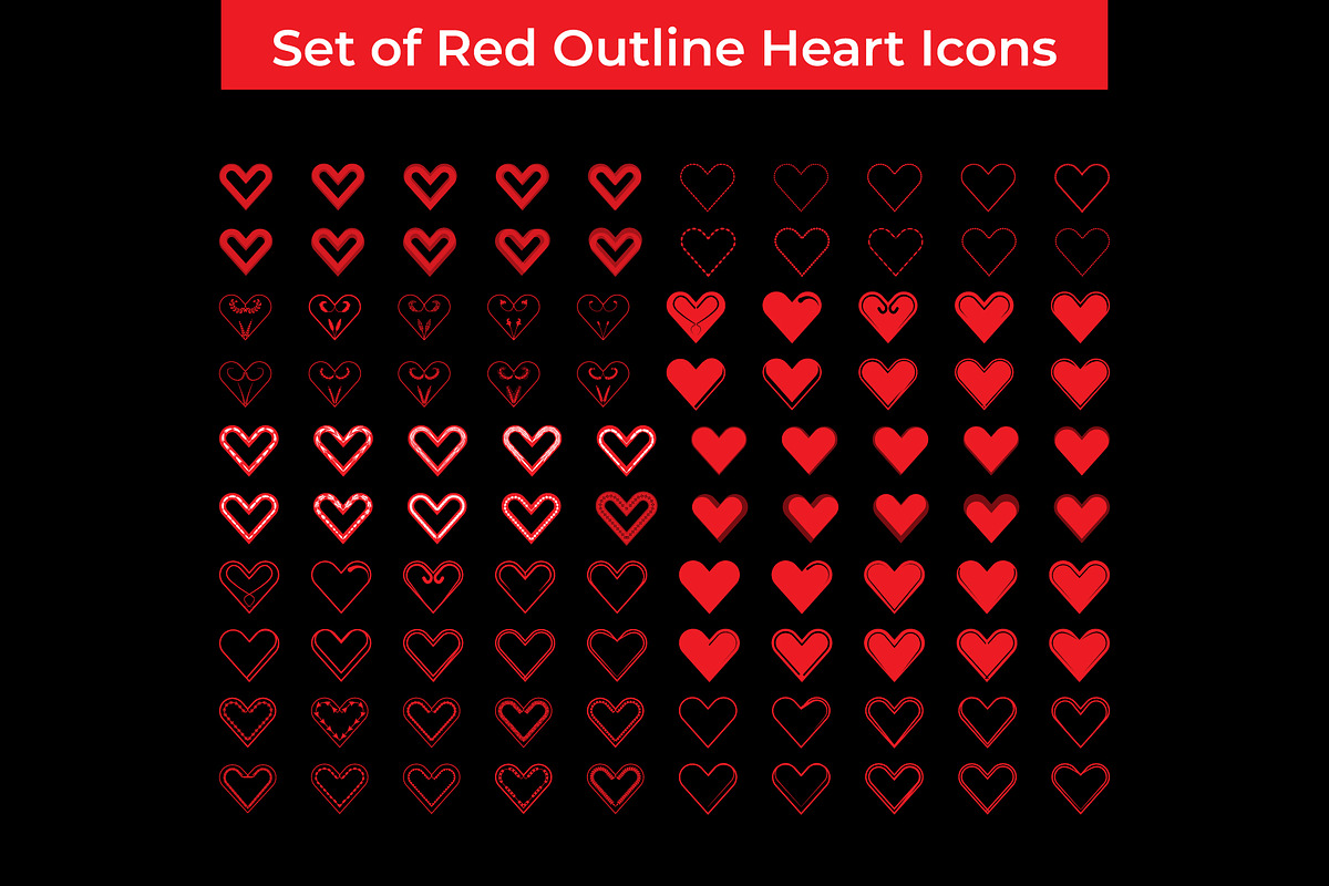 Set of Red Outline Heart Icons, a Decorative Illustration by Lakhan1998 (Photo 2 of 4)