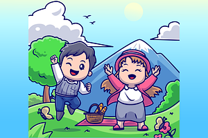 Cute Man and Woman Picnic Cartoon, a Person Illustration by Catalyst Labs