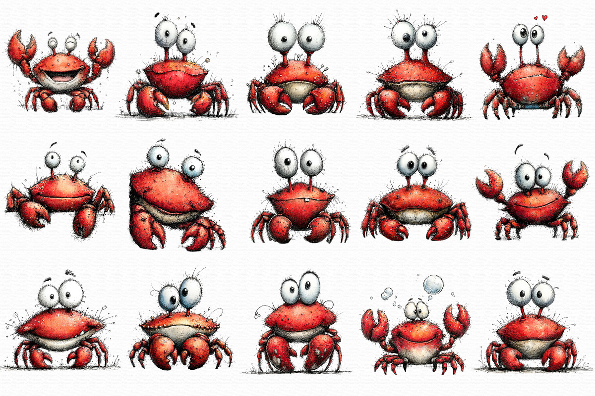 Quirky Funny Crab Clipart, an Illustration by Libby Wishes (Photo 2 of 6)