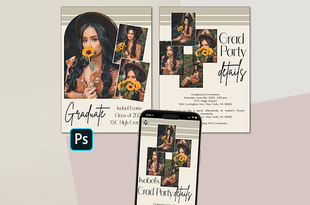 Simple Photoshop Grad Card Invite, a Card Template by InstaNoirDesigns