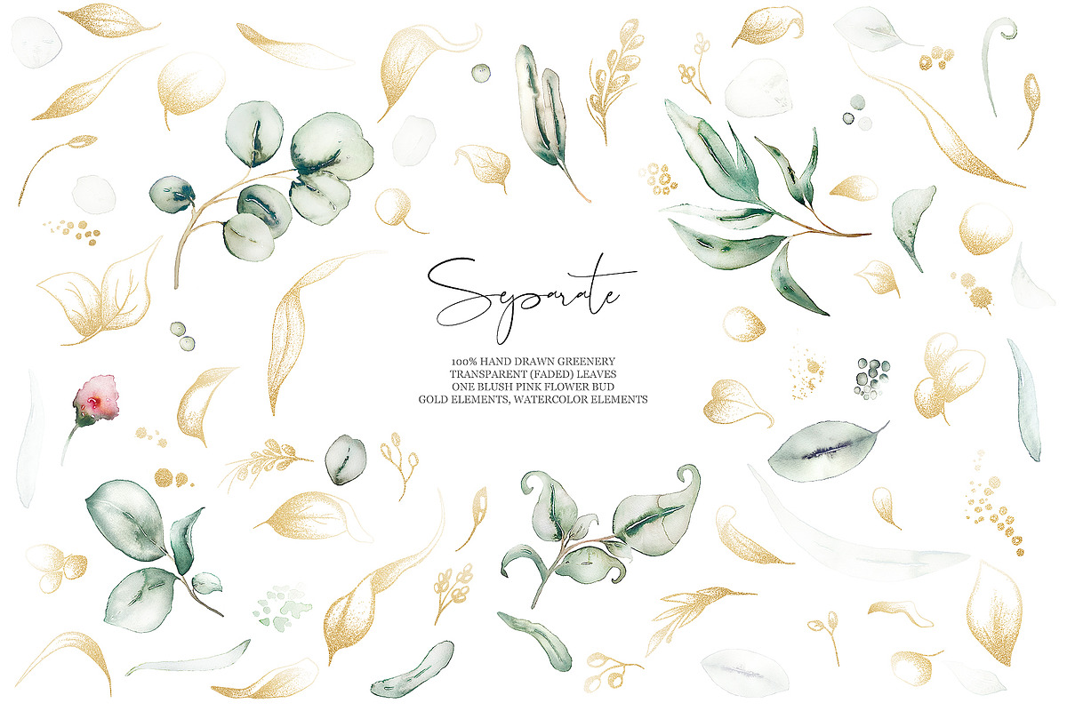 Mellow Greenery. Watercolor and Gold, a Decorative Illustration by Tinydew (Photo 14 of 14)