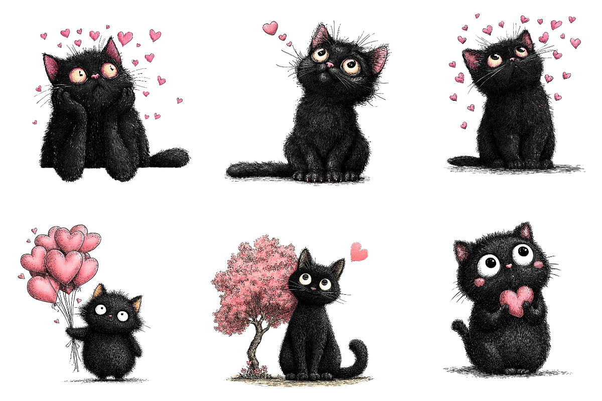 Quirky Valentine Black Cat Clipart, an Illustration by Dream Creation (Photo 6 of 7)