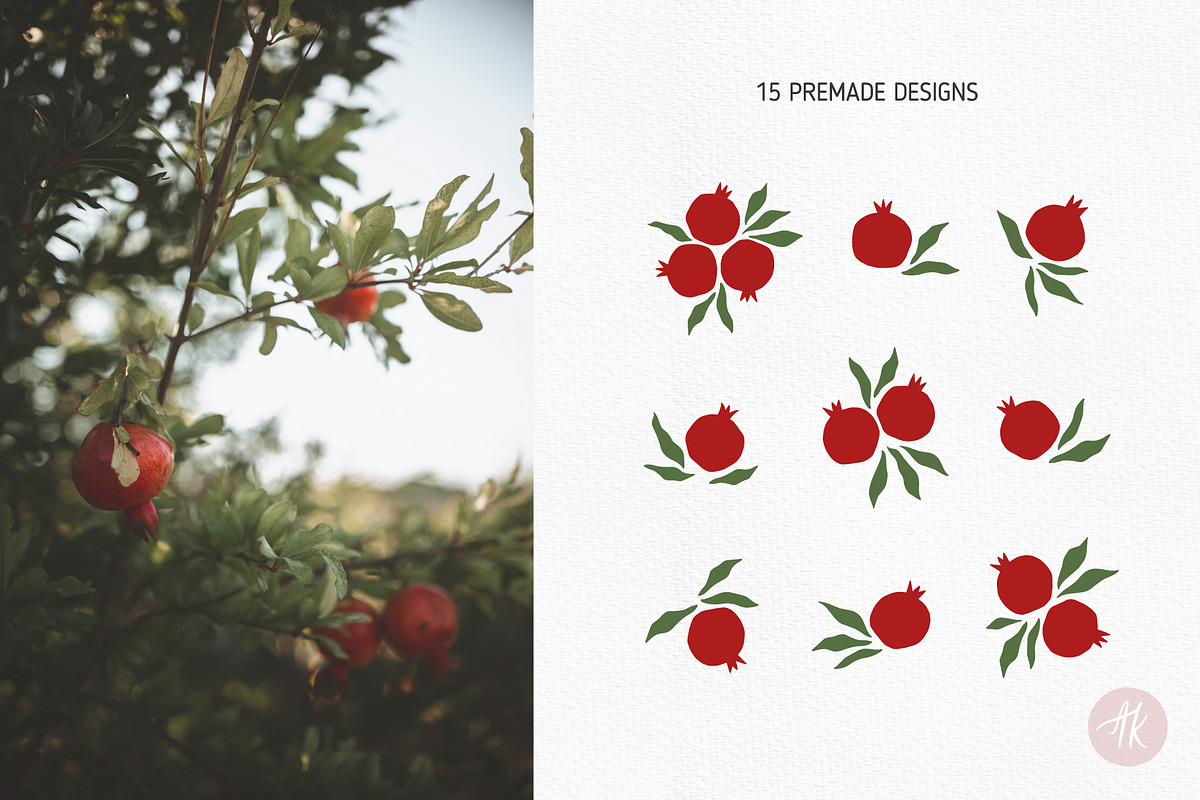 Pomegranate Fruit Clipart Set, an Object Graphic by Alena Koval (Photo 4 of 16)