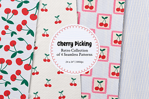 Retro Cherries - 4 Seamless Patterns