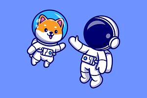 Cute Astronaut Flying With Shiba Inu