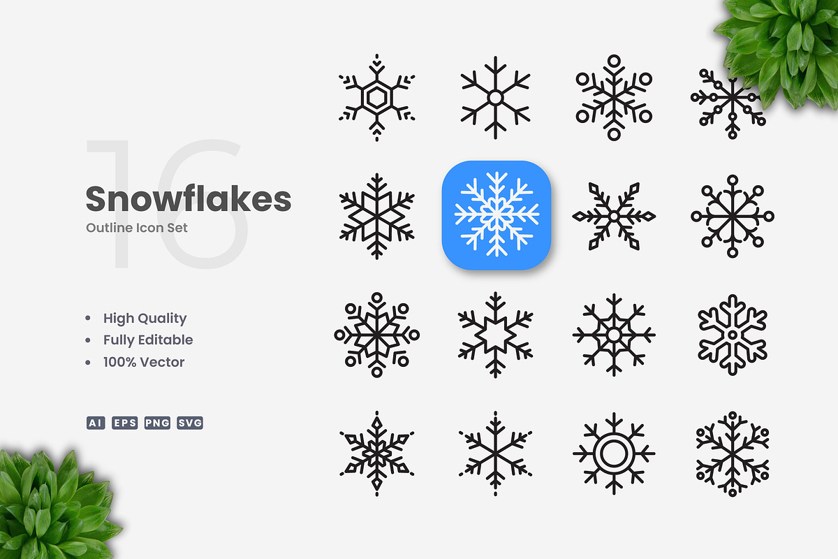 Snowflakes Outline Icons, an Outline Icon by Upnowgraphic