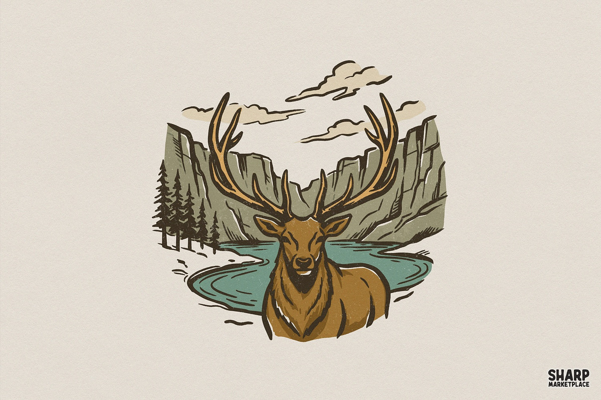 Elk Wilderness Hunting PNG, Lake, an Illustration by SharpMarketplace (Photo 1 of 4)