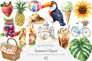 Watercolor Summer Clipart, an Illustration by Design Market