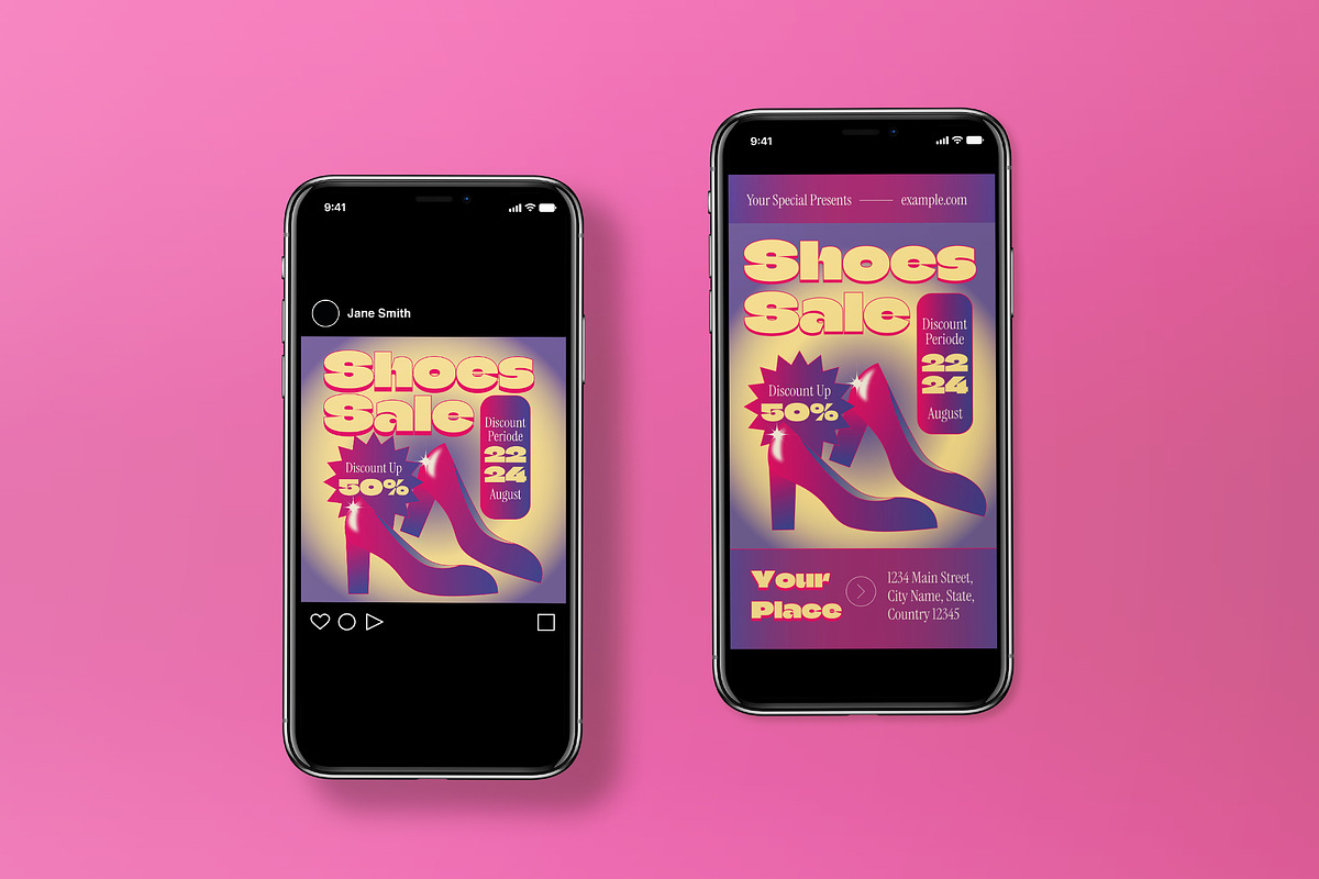 Pink Gradient Shoes Sale Flyer Set, a Flyer Template by graphicook (Photo 3 of 3)
