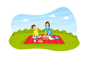 Loving Mother and Her Song Eating, a Person Illustration by TopVectors