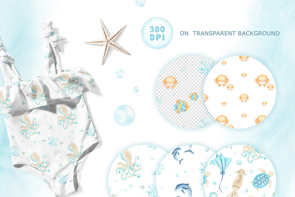 Undersea World Watercolor Clipart, an Animal Illustration by Fedulova Art (Photo 4 of 9)