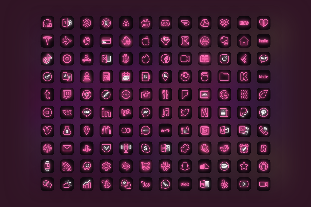 120 Pink Neon iOS 14 App Icon Pack, an Icon by IOS14iconsStudio (Photo 2 of 3)