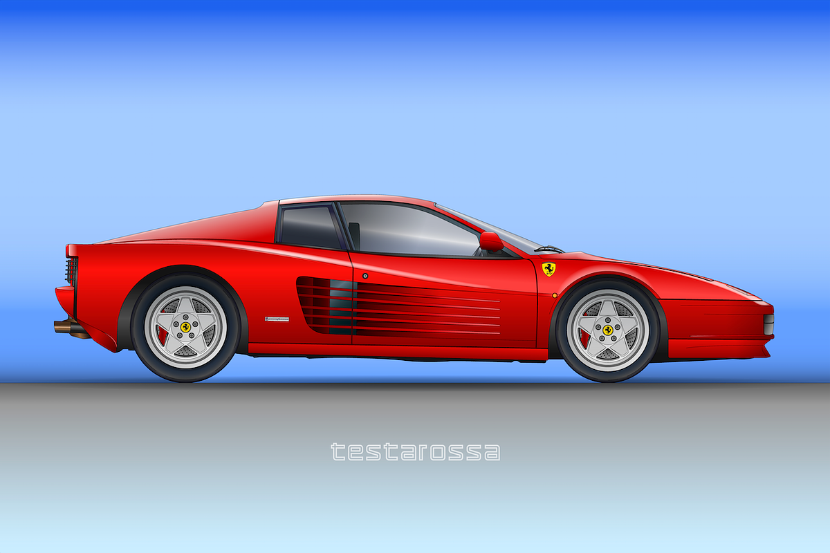 Ferrari Testarossa classic sport car, a Transportation Illustration by frizio