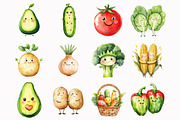 Watercolor Cute Veggies Clipart, an Illustration by Design Market (Thumbnail 3 of 4)