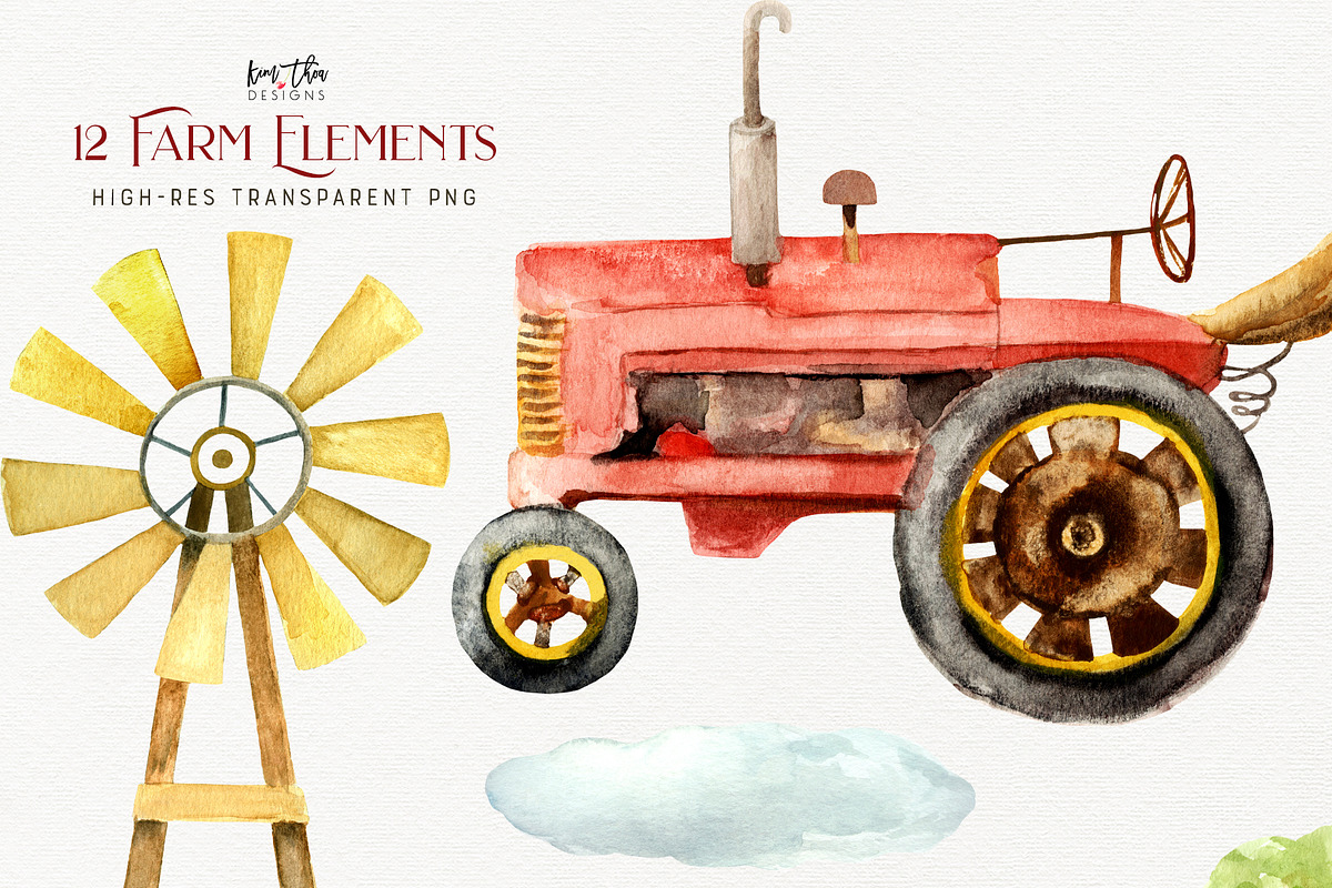 Farm Animals Watercolor Set, an Animal Illustration by Kim Thoa Designs (Photo 3 of 6)