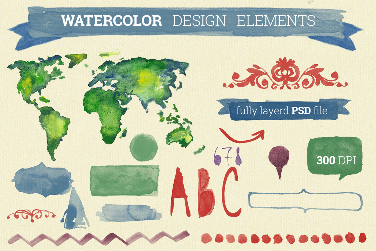 Watercolor Design Elements