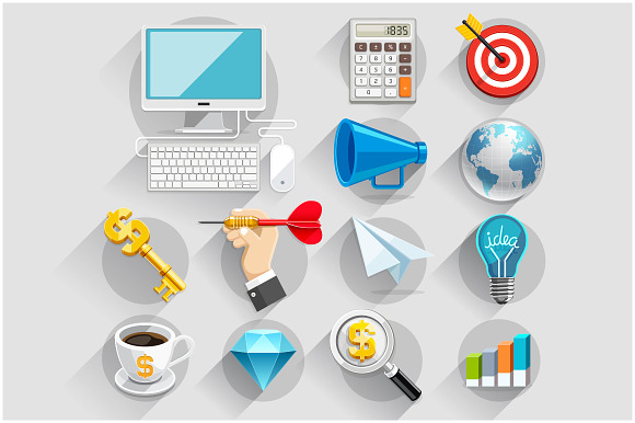 Business Flat Icons Color Set.