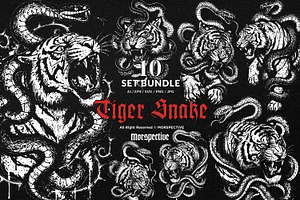 10 Bundle Dark Art Tiger Snake Fight, an Illustration by Morspective