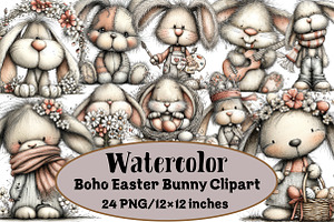 Boho Easter Bunny Clipart, an Illustration by Design Market