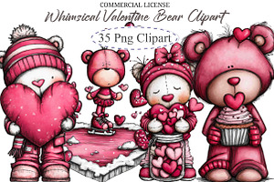 Whimsical Valentine Bear Clipart Bun, an Illustration by designcity5