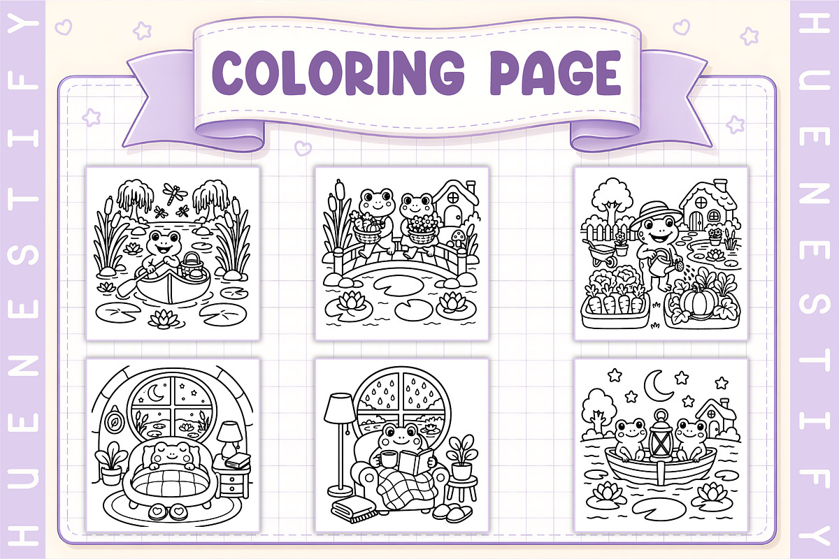 Frog Day Bold and Easy Coloring Book, a Seasonal Illustration by HueNestify (Photo 3 of 4)