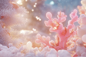 Coral reef scene with pink corals an, a Photo by Dvoevnore photos