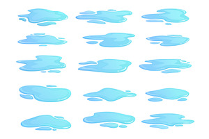 Water puddles. Blue liquids, puddle, an Illustration by Valerie Bodnar