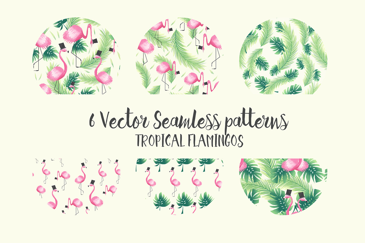Seamless tropical flamingo patterns, a Pattern Graphic by KatjaPotokar (Photo 2 of 4)